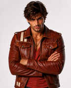 Burnt Saddle Cognac Brown Leather Café Racer Jacket