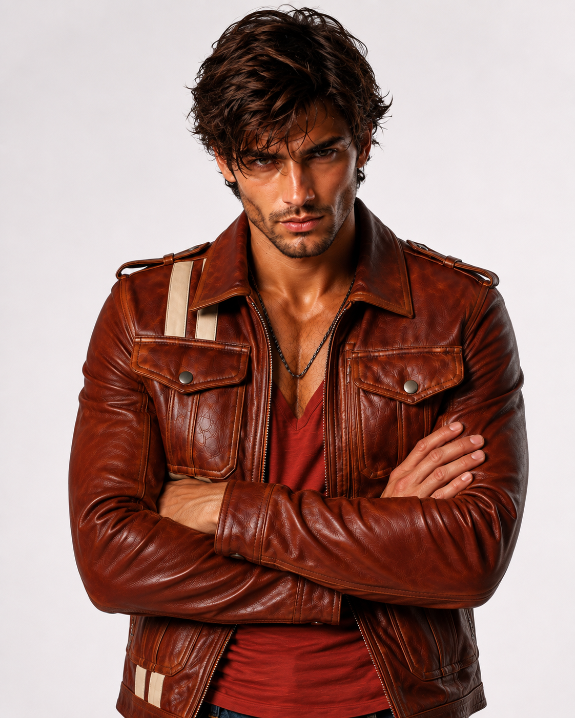 Burnt Saddle Cognac Brown Leather Café Racer Jacket