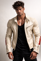 Ivory Moto Leather Jacket – Slim Fit Burnt Orange Panel Sheep Leather Biker | Aurelian by Daaran