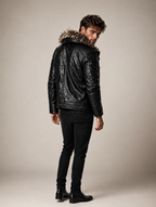 Black Fur Collar Leather Jacket