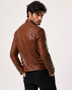 Copper Hawk Cognac Brown Leather Biker Jacket