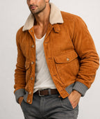 Highland Commander Rust Brown Suede Shearling Bomber Jacket