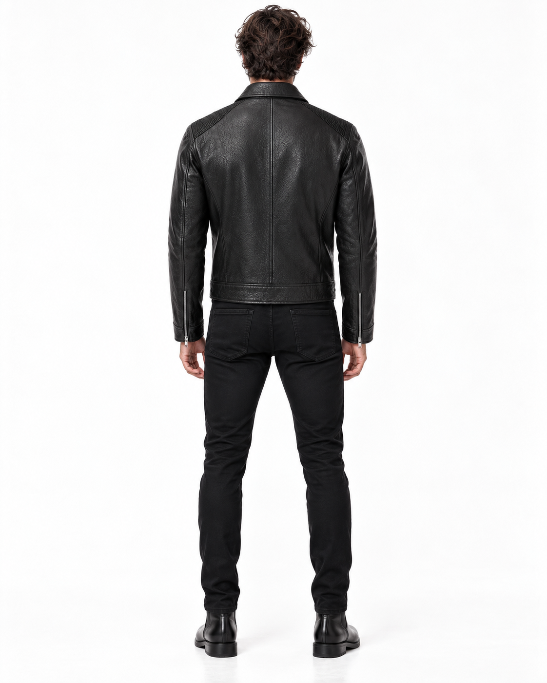 Black Cowhide Leather Bomber Jacket – Slim Fit Moto