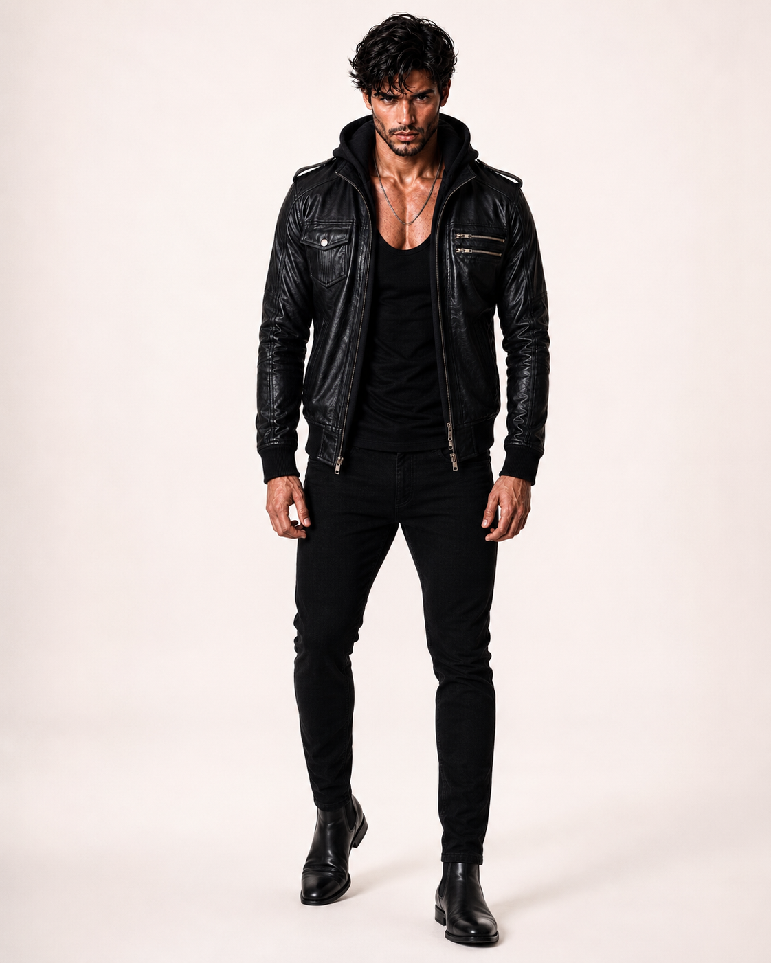 Black Sheep Leather Bomber Jacket – Detachable Hoodie | Daaran – flat lay view