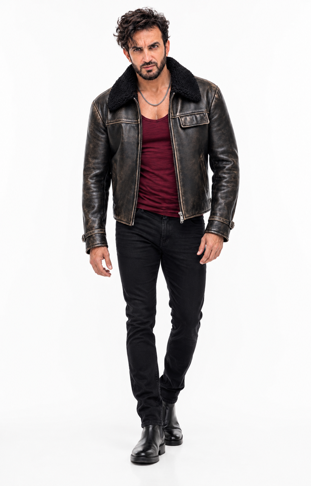 Black Sheep Leather Shearling Collar Jacket – KOVAR