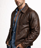 Verox Distressed Brown Cafe Racer Leather Jacket