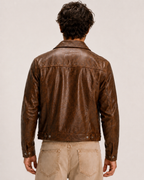 Tobacco Storm Brown Leather Trucker Jacket