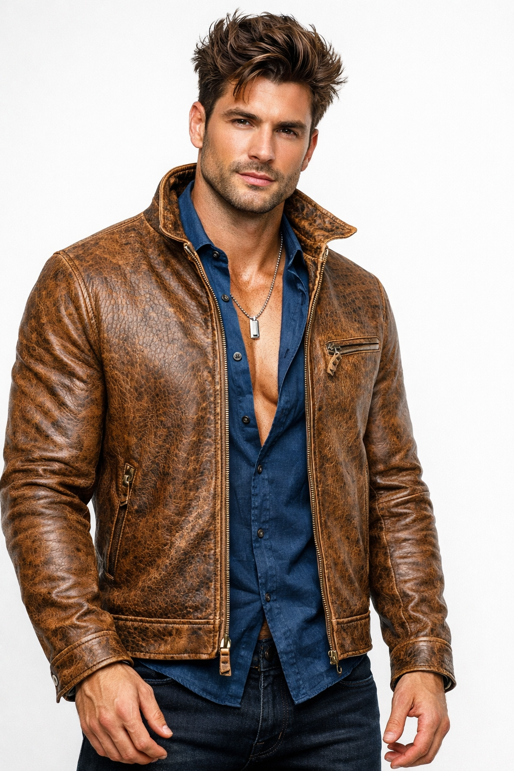 Talon Ridge Distressed Brown Leather Jacket