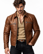 Montaro Luxe Rider Brown Leather Trucker Jacket