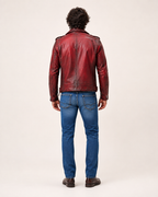 Urban Raider Distressed Red Leather Moto Jacket