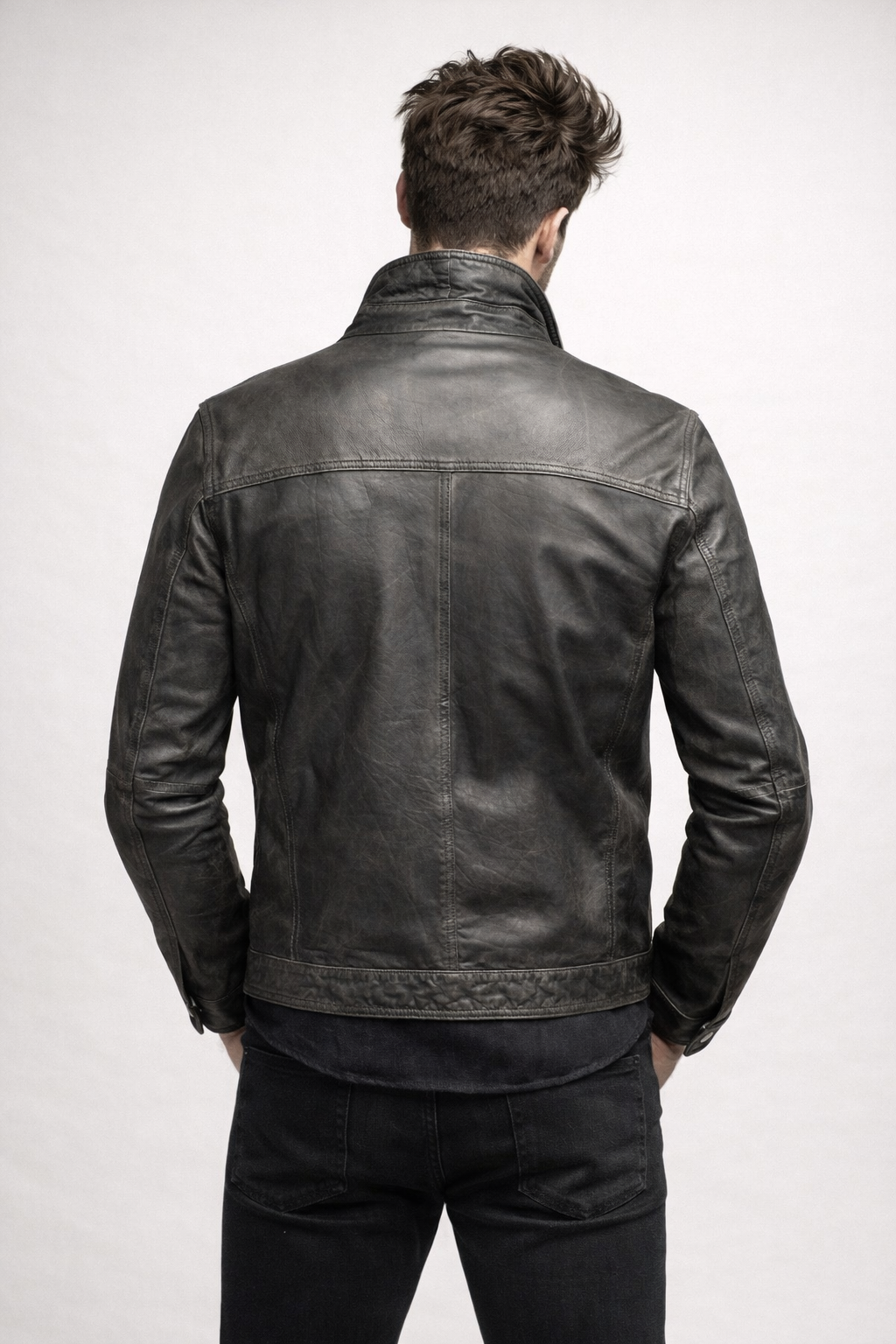 Storm Ridge Distressed Charcoal Black Leather Jacket