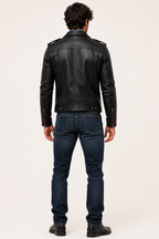 Redline Phantom Black Leather Biker Jacket