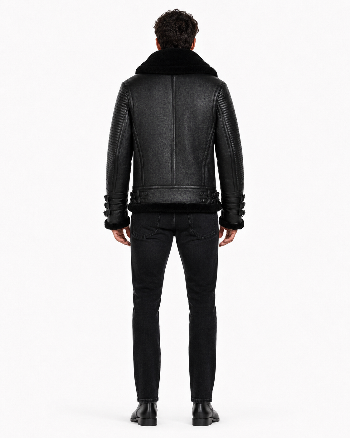 Shadow Sentinel Black Leather Aviator Jacket