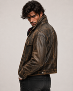 Distressed Brown Trucker Jacket – Daaran Rustell – interior lining view