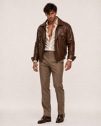 Oversized Brown Sheep Leather Aviator Blouson Jacket