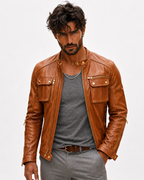 Vanguard Camel Leather Moto Jacket