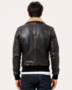Distressed Brown Shearling Aviator Bomber Jacket