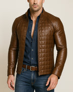 Luxe Grid Moto Urban Brown Leather Jacket