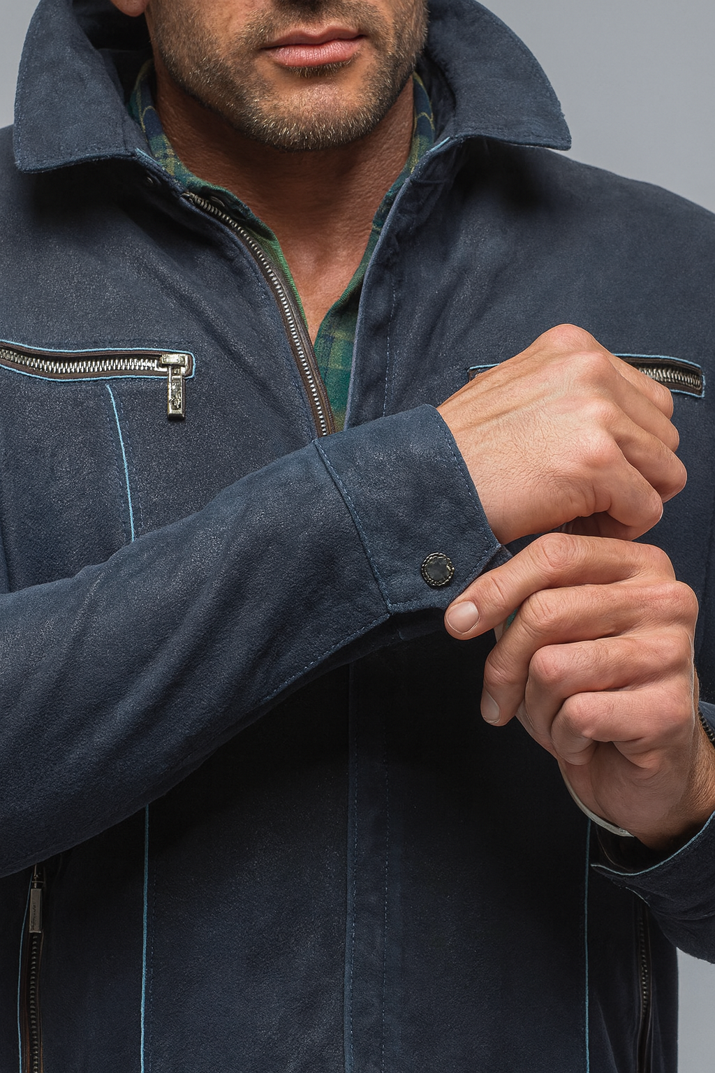 Midnight Voyager Navy Blue Leather Moto Jacket