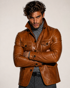 Arvell Handmade Cognac Sheep Leather Safari Field Jacket
