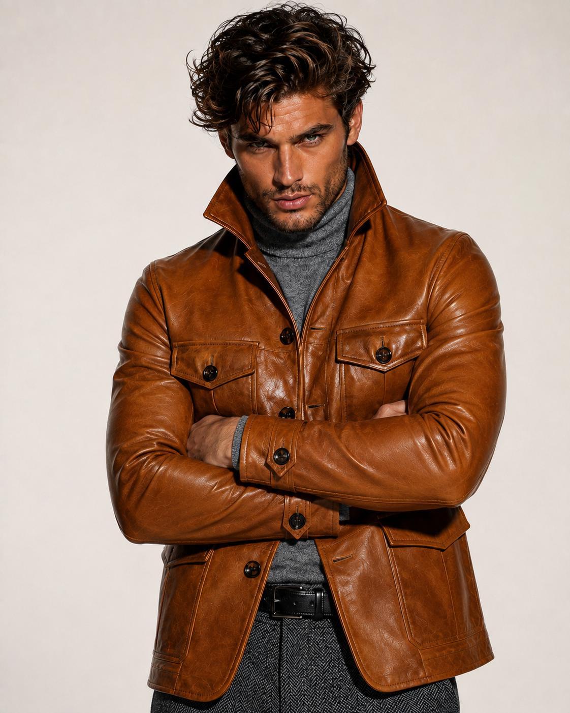 Arvell Handmade Cognac Sheep Leather Safari Field Jacket