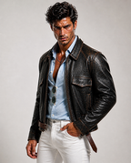 Vossen Black Distressed Sheepskin Leather Jacket
