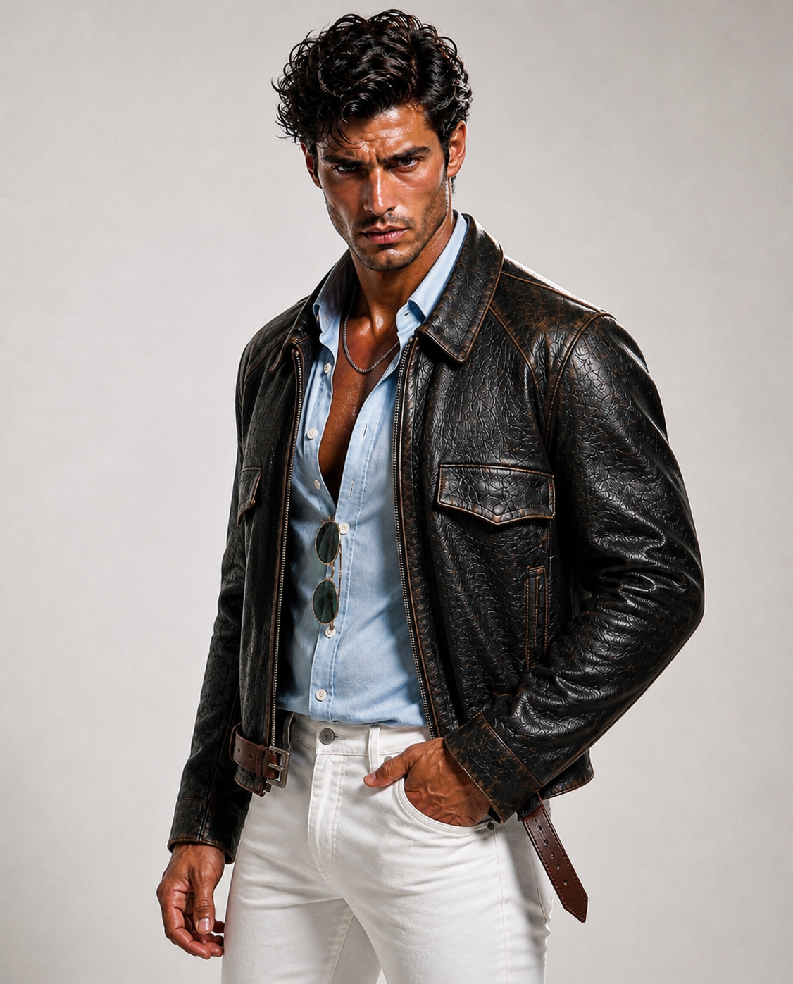 Vossen Black Distressed Sheepskin Leather Jacket