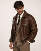 Oversized Brown Sheep Leather Aviator Blouson Jacket