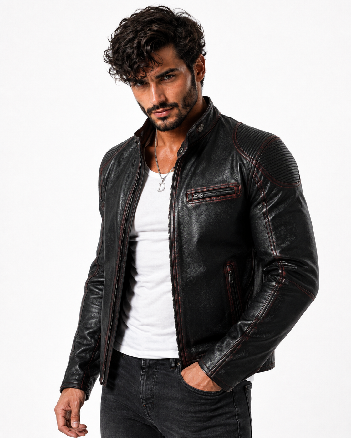 Shadow Blaze Black Leather Biker Jacket