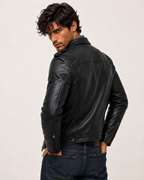 Redline Phantom Black Leather Biker Jacket
