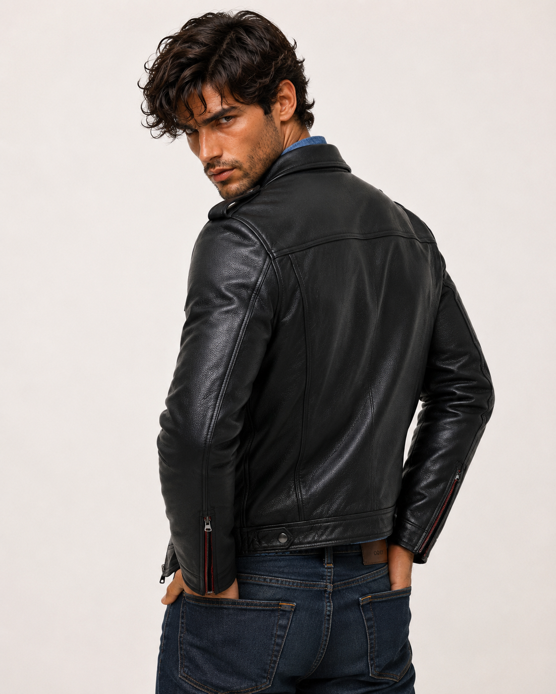 Redline Phantom Black Leather Biker Jacket