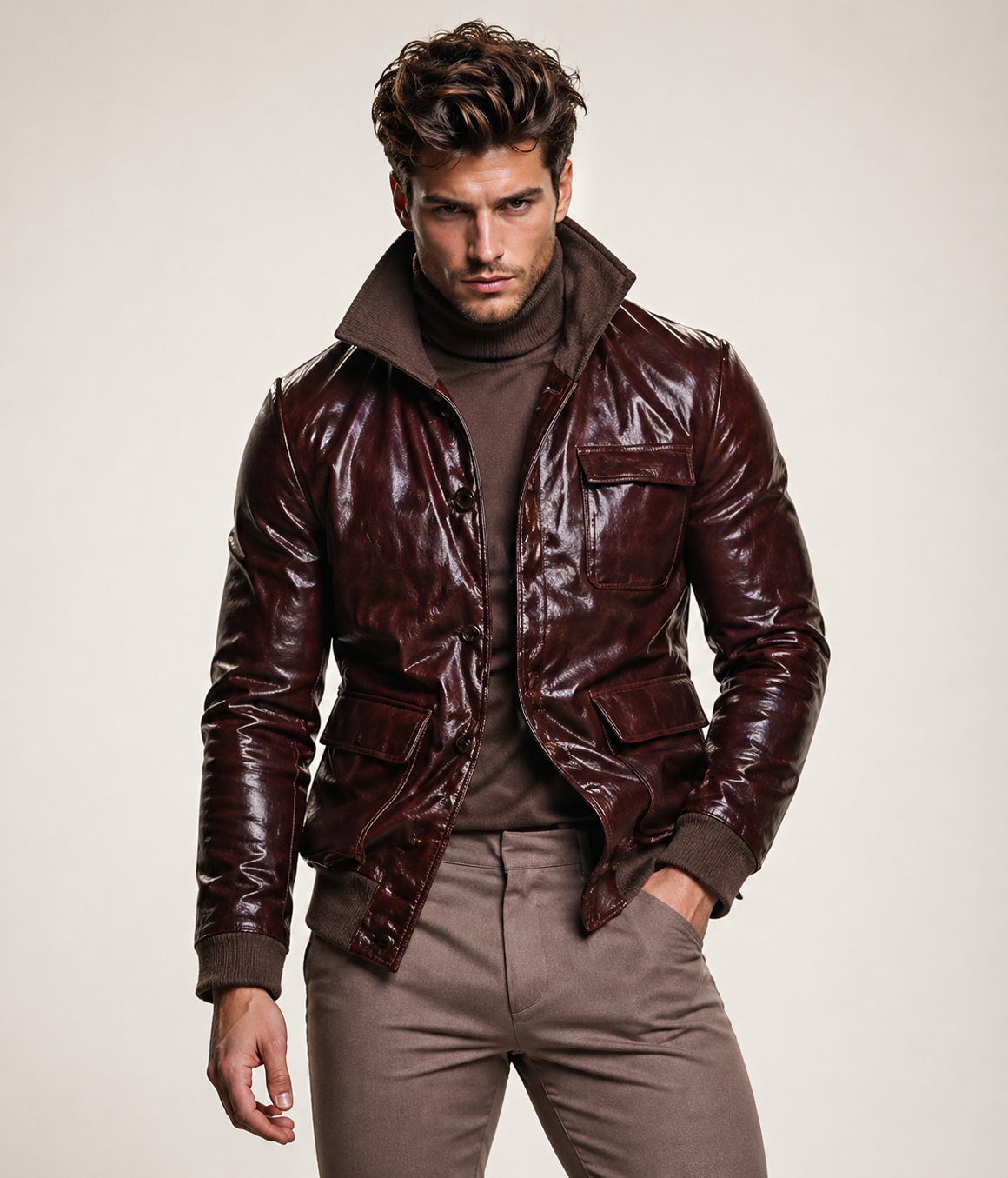 Dark Brown Sheepskin Leather Jacket Sable by Daaran