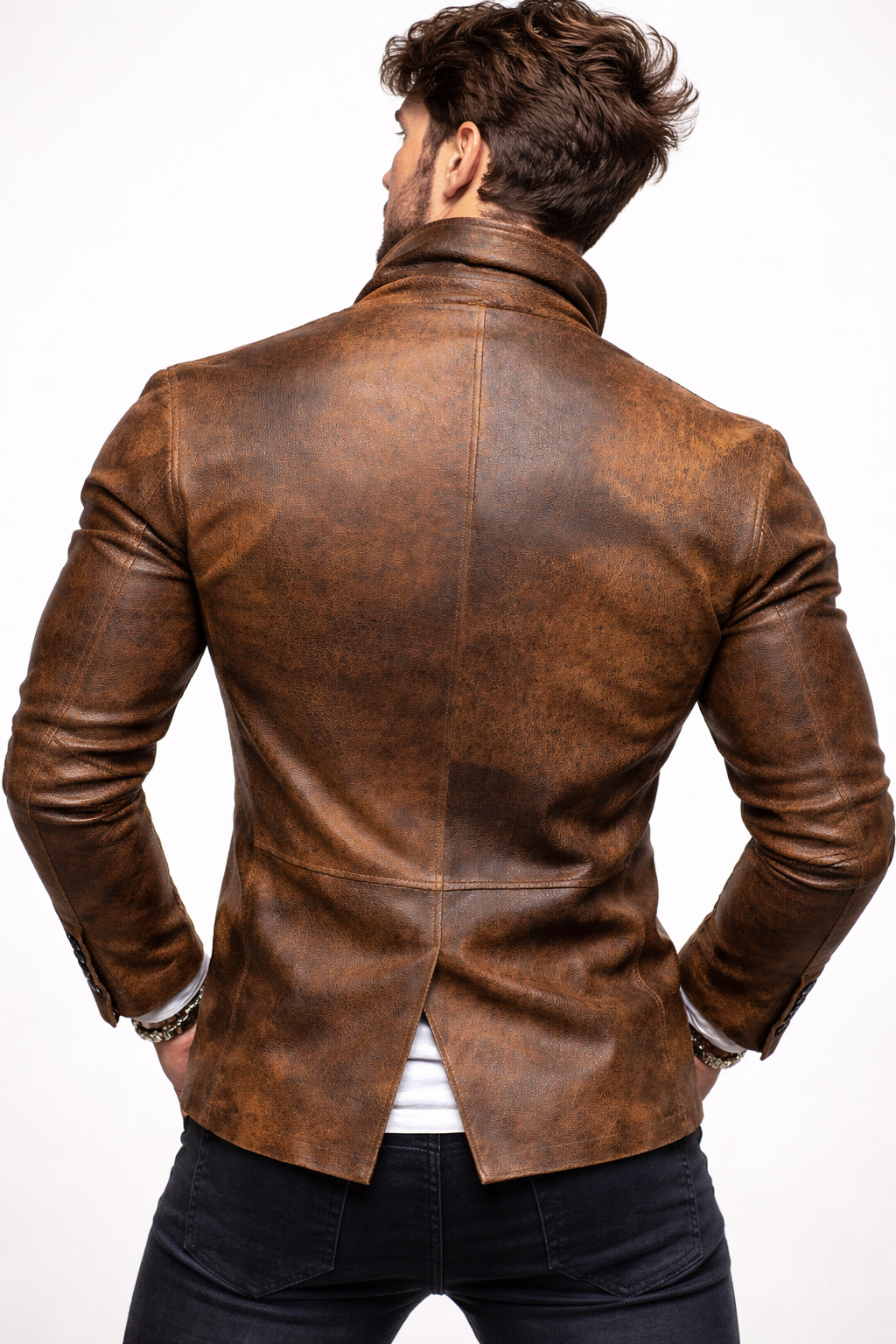 Men’s Brown Genuine Leather Jacket – Slim Fit Blazer Style | Korvane