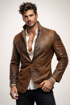 Men’s Brown Genuine Leather Jacket – Slim Fit Blazer Style | Korvane