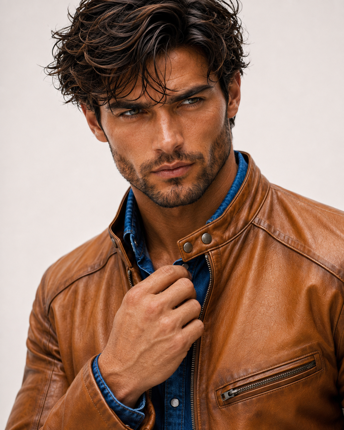 El Toro Tan Leather Café Racer Jacket | Daaran – close-up of leather texture and stitching