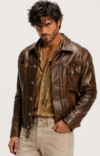 Tobacco Storm Brown Leather Trucker Jacket