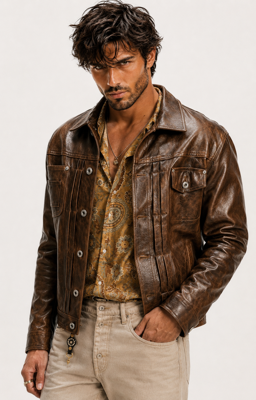 Tobacco Storm Brown Leather Trucker Jacket