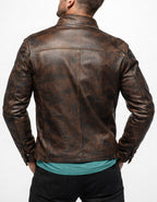 Rustborn Luxe Distressed Brown Leather Biker Jacket