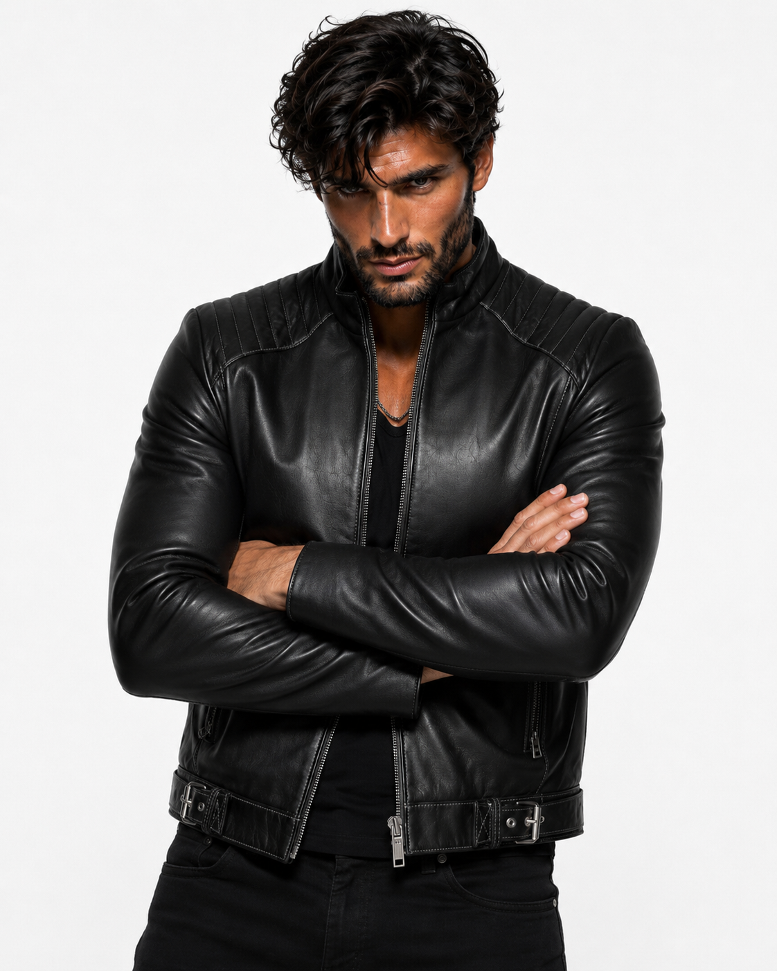 Midnight Vortex Black Leather Moto Jacket