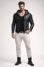 Black Hooded Sheep Leather Jacket – Men’s Genuine Leather | Ravven by Daaran
