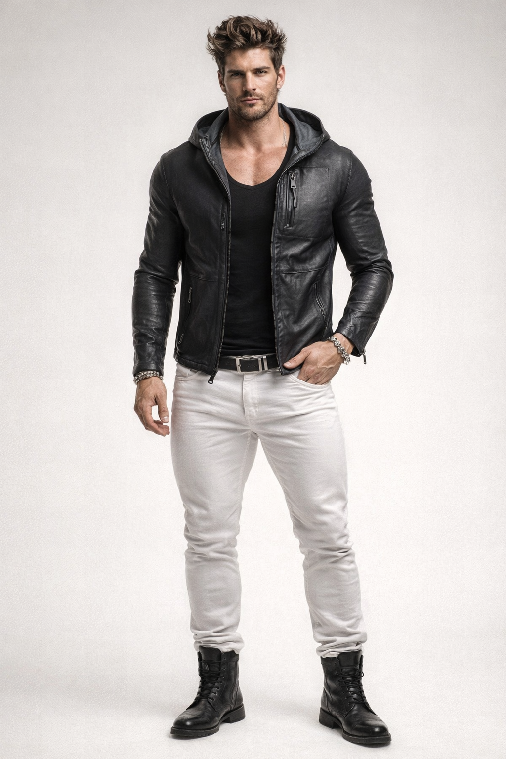 Black Hooded Sheep Leather Jacket – Men’s Genuine Leather | Ravven by Daaran