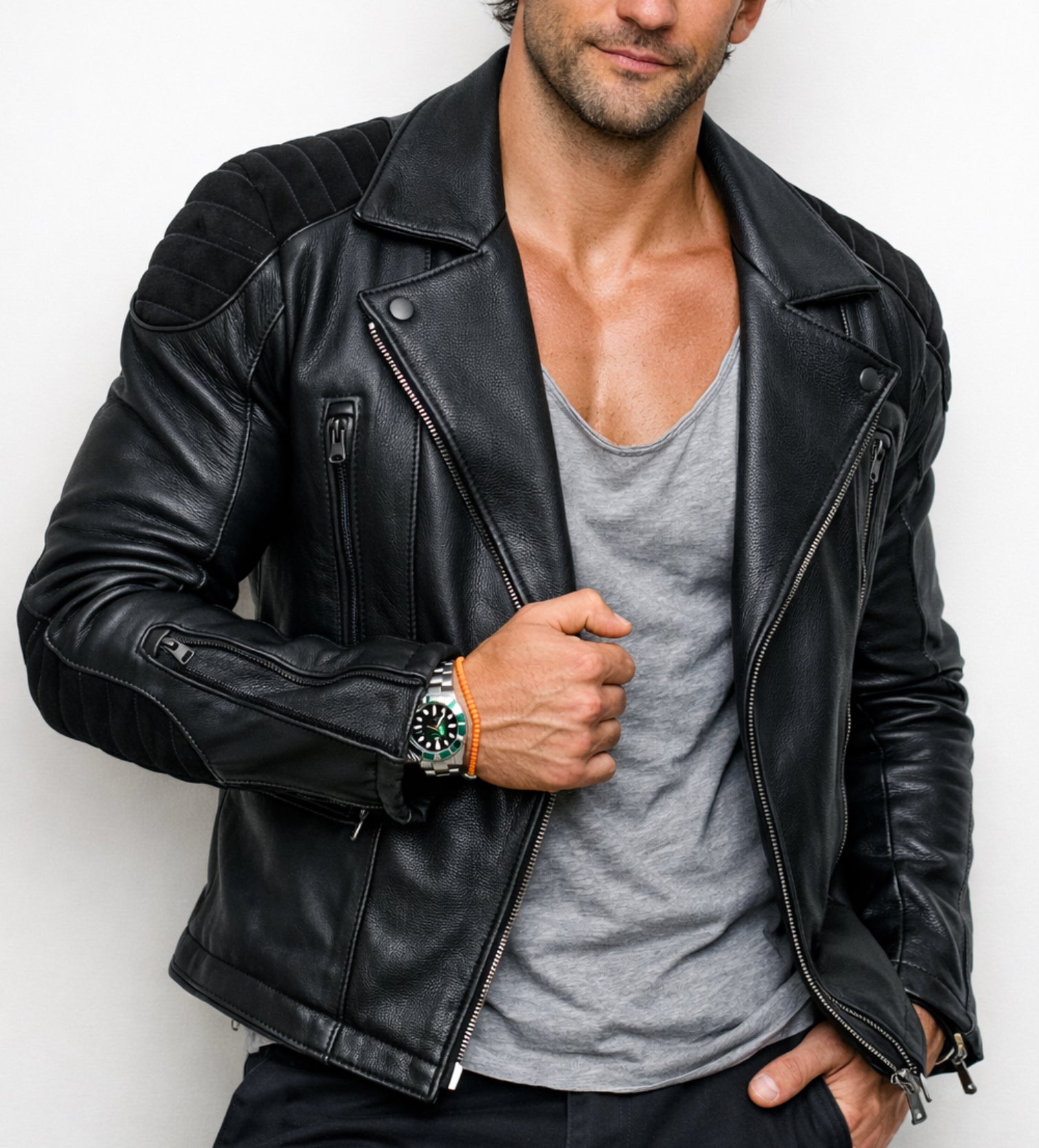 Raven Black leather biker jacket
