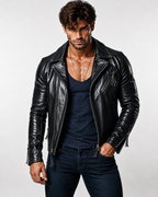 Men's Sheep Leather Biker Jacket: Slim Fit Motorcycle Style | Daaran – flat lay view