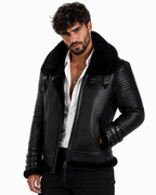 Shadow Sentinel Black Leather Aviator Jacket