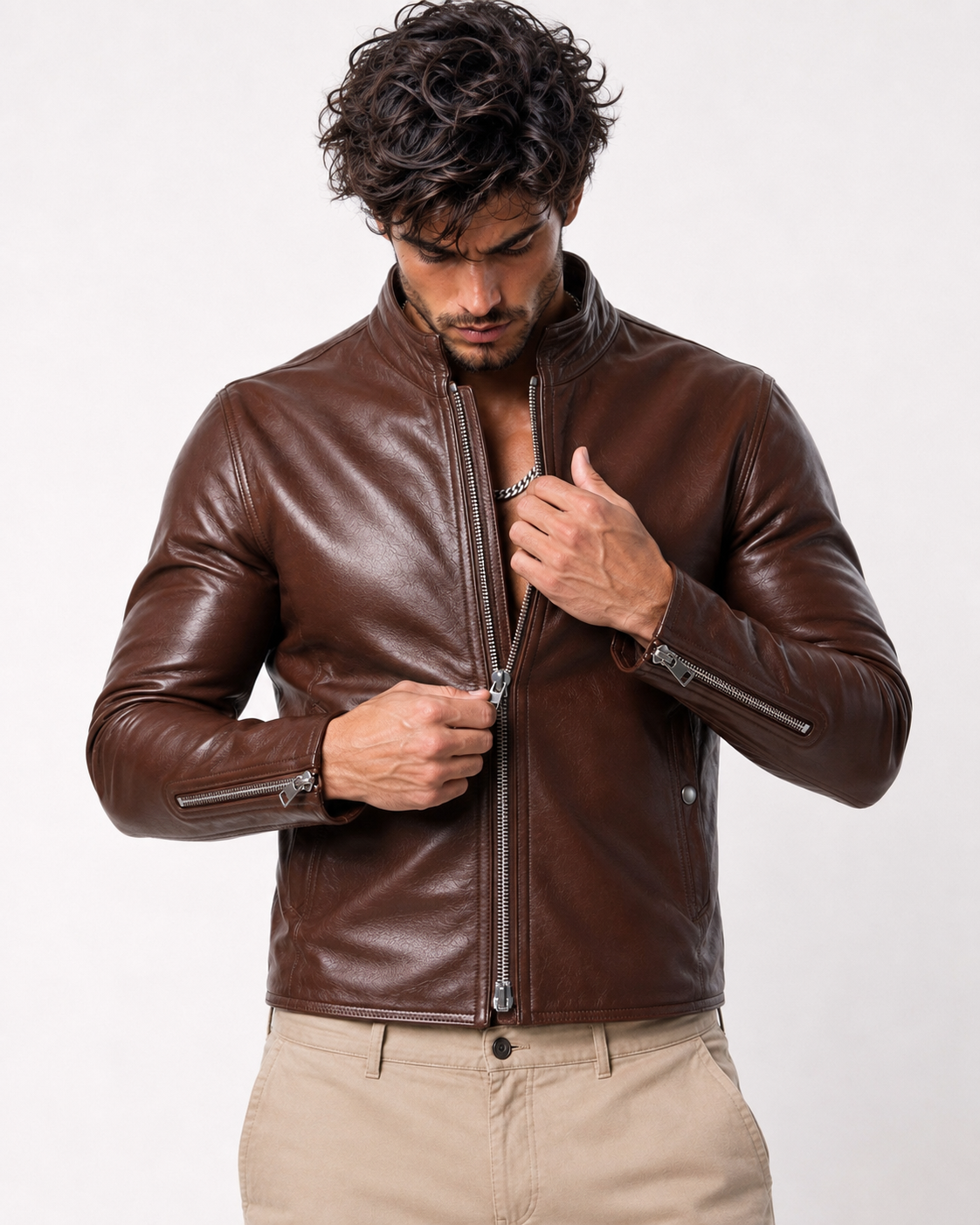 Dakota Luxe Brown Leather Biker Jacket