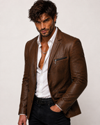 Cognac Brown Suede Leather Blazer – VEYNOR | Daaran – back view