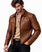 Montaro Luxe Rider Brown Leather Trucker Jacket