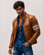 El Toro Tan Leather Café Racer Jacket | Daaran – back view