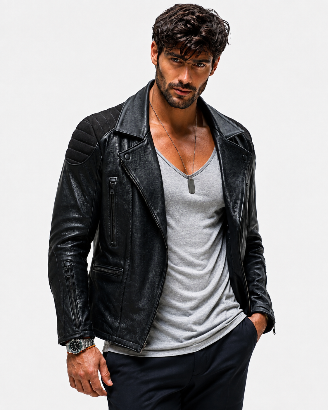 Raven Black Leather Biker Jacket