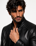 Midnight Vortex Black Leather Moto Jacket